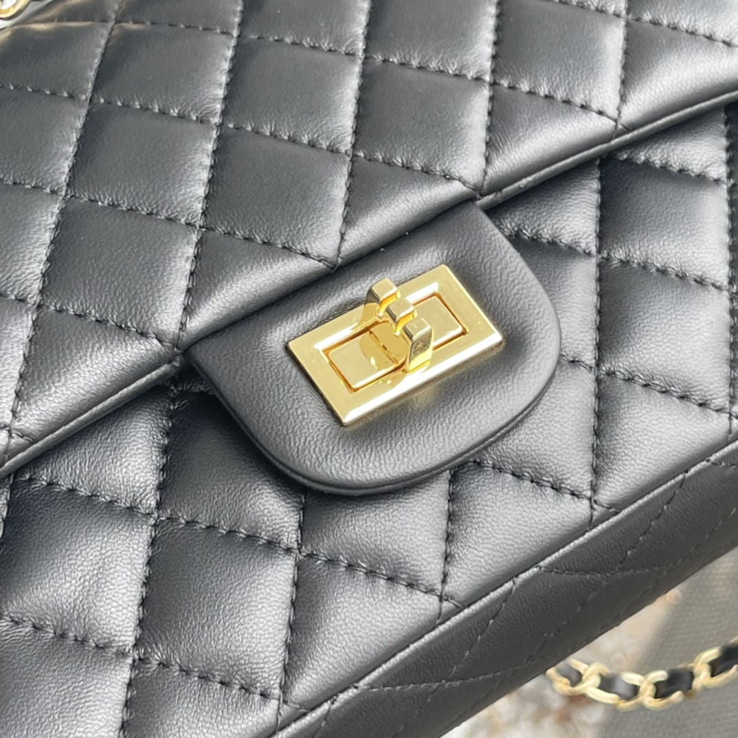 Black Lambskin Leather Medium Flap Bag