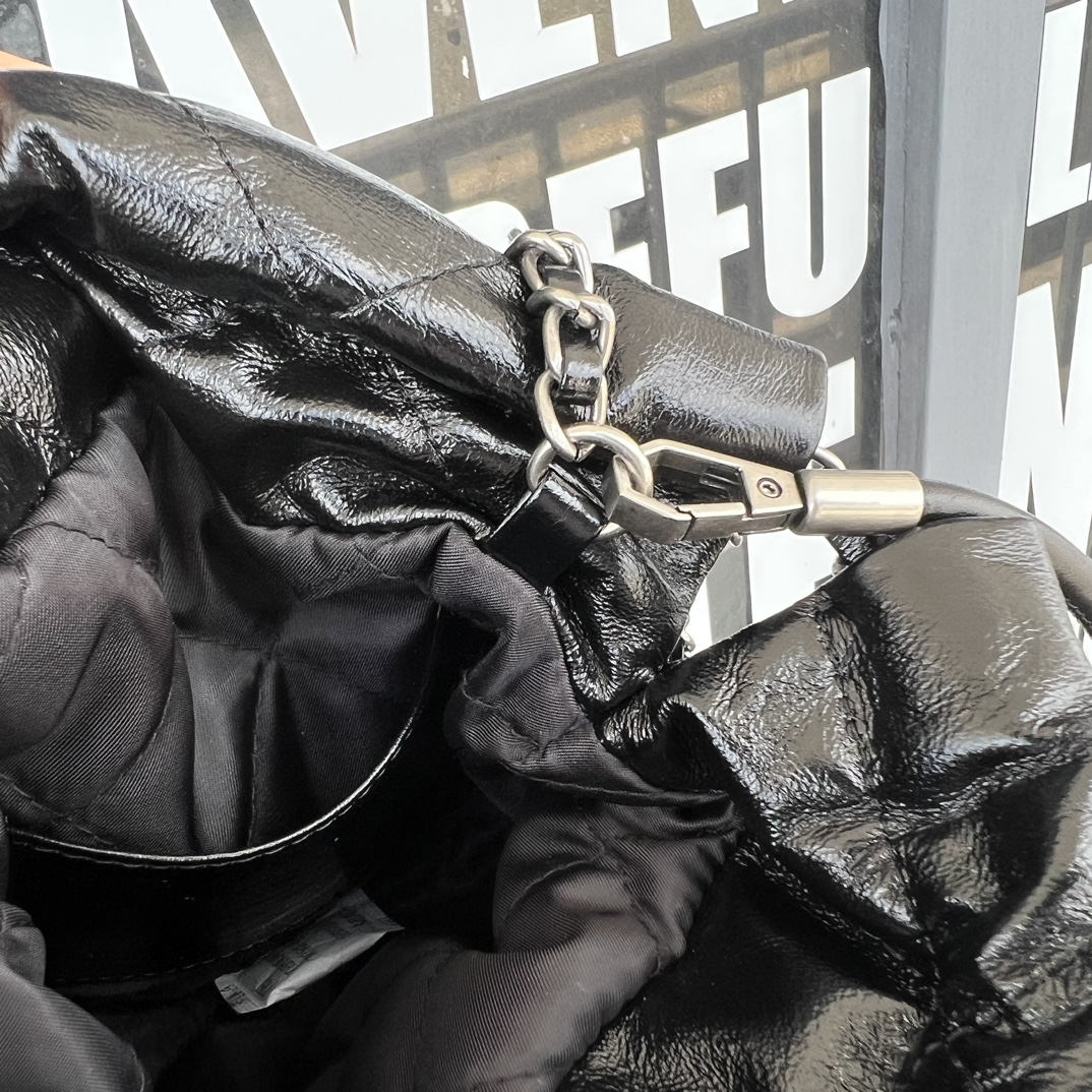 Black Quilted Calf Leather Mini Drawstring Bag