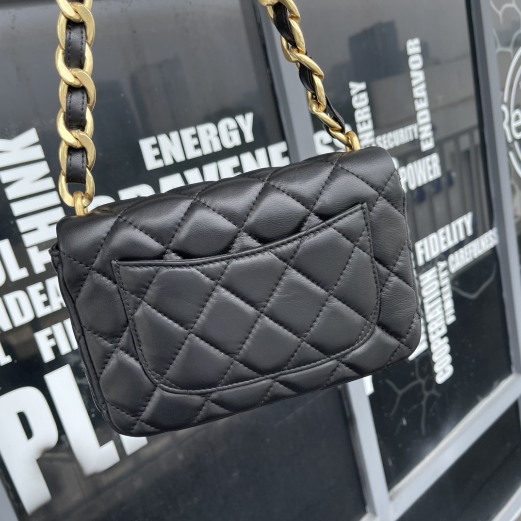 Black Quilted Leather Small Flap Bag