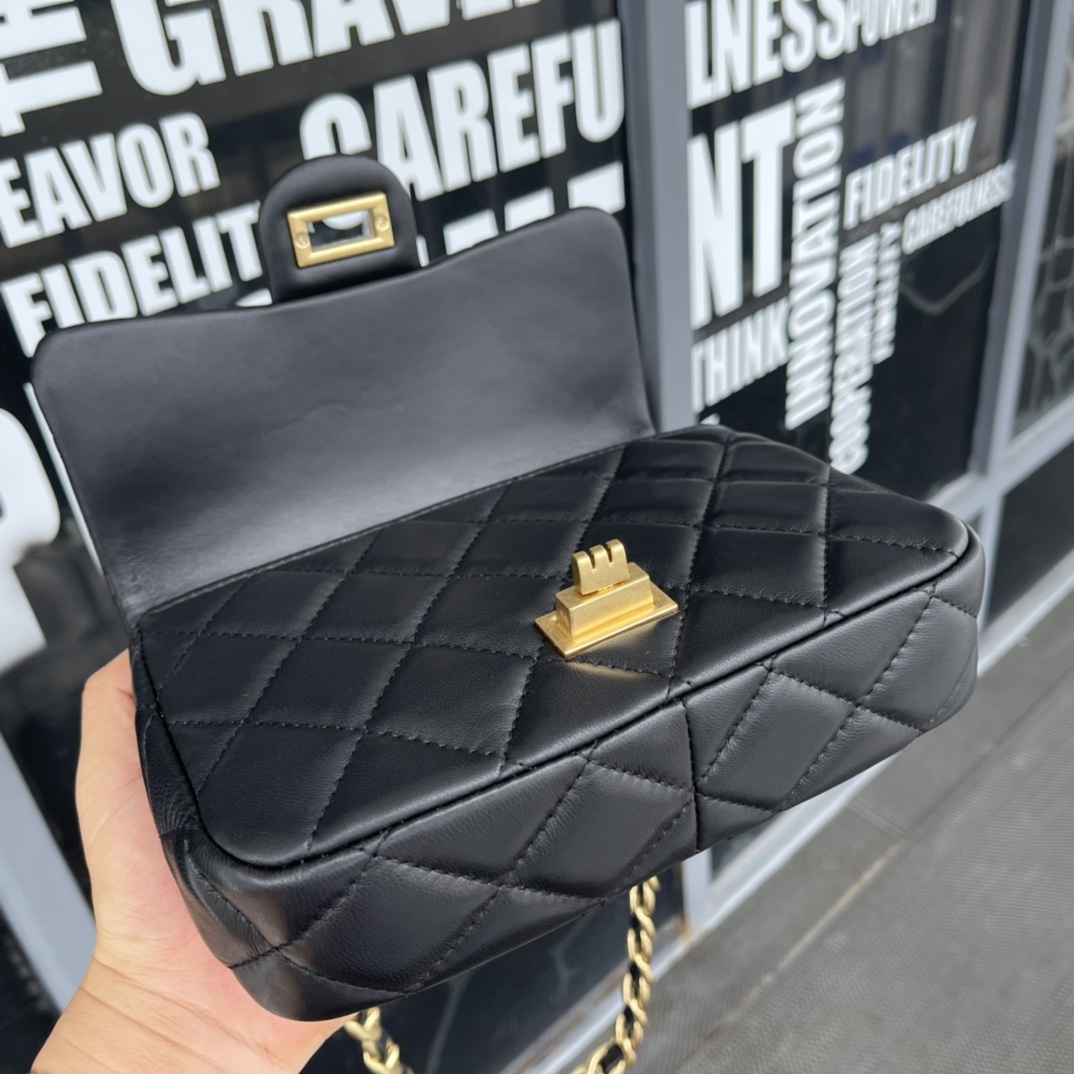 Black Quilted Leather Small Flap Bag