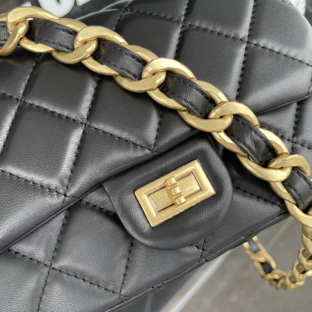 Black Quilted Leather Small Flap Bag