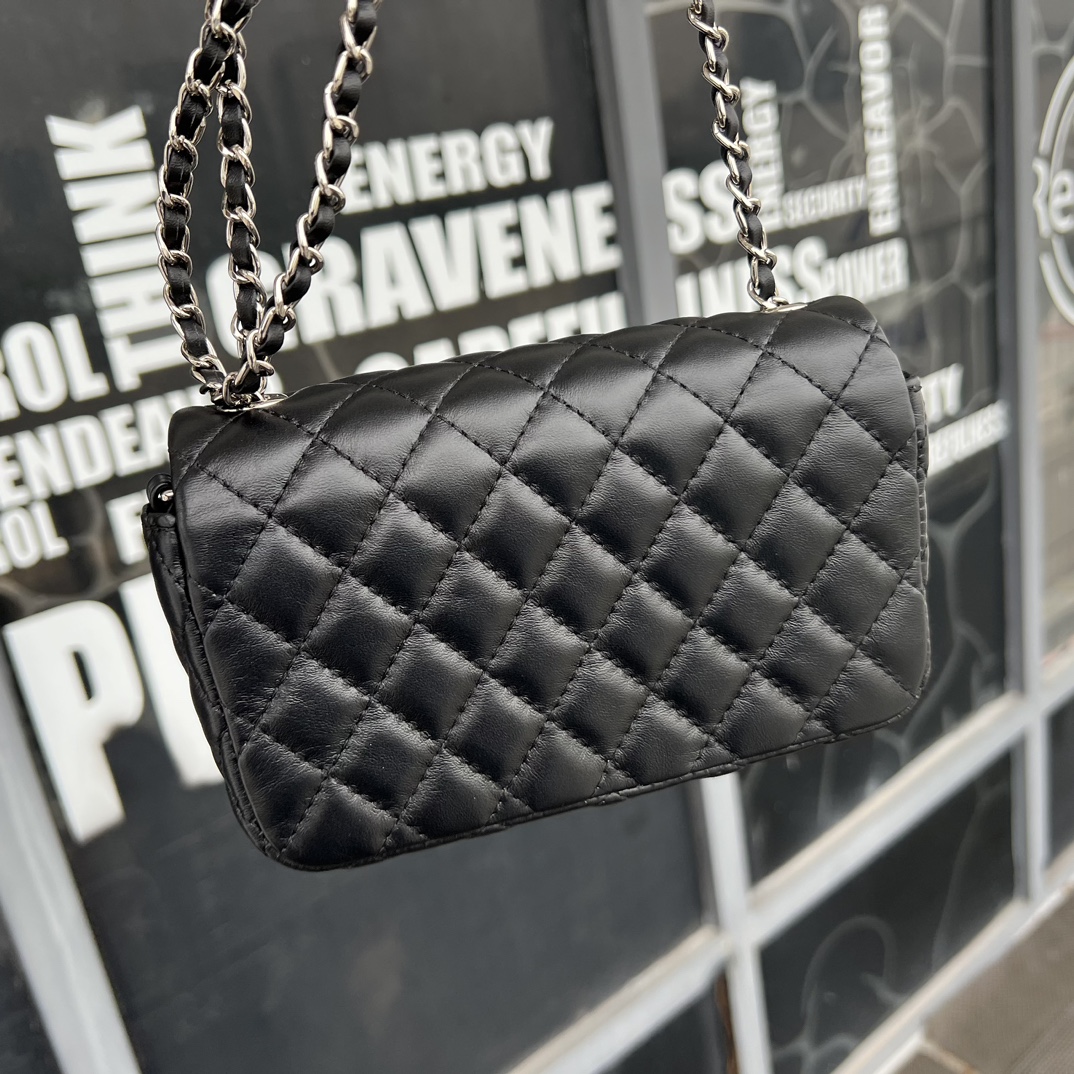 Black Quilted Leather Super Mini Flap Bag