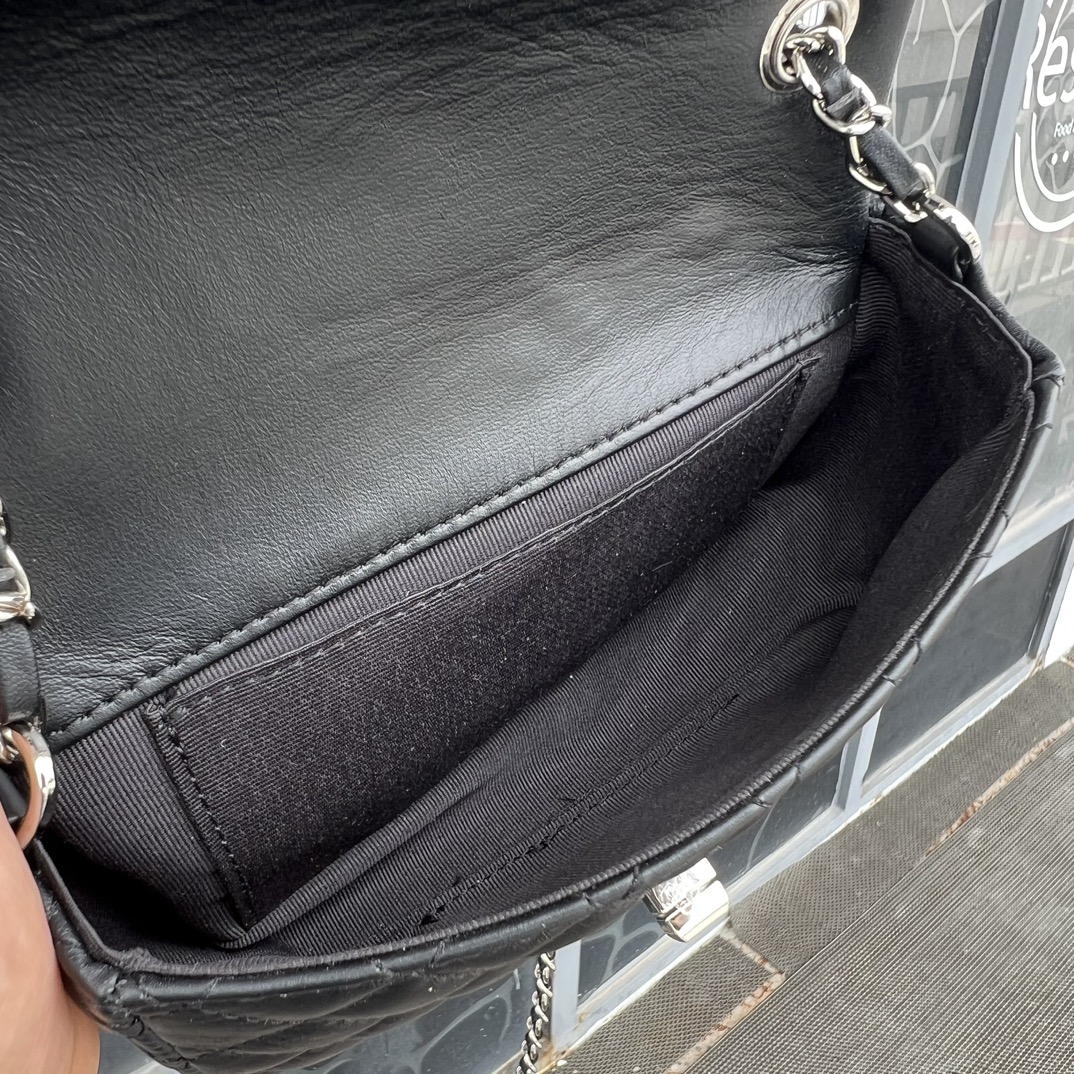 Black Quilted Leather Super Mini Flap Bag