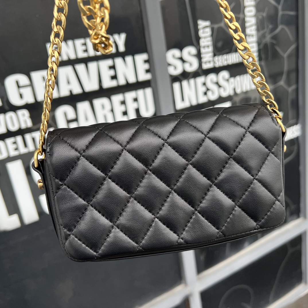 Black Quilted Leather Super Mini Flap Bag