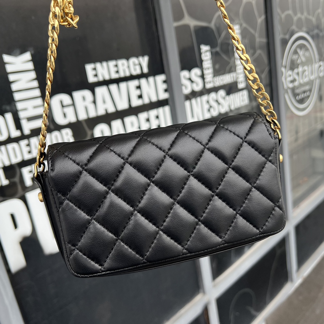 Black Quilted Leather Super Mini Flap Bag