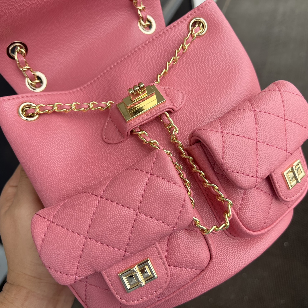 Pink Quilted Leather Duma Backpack Bag