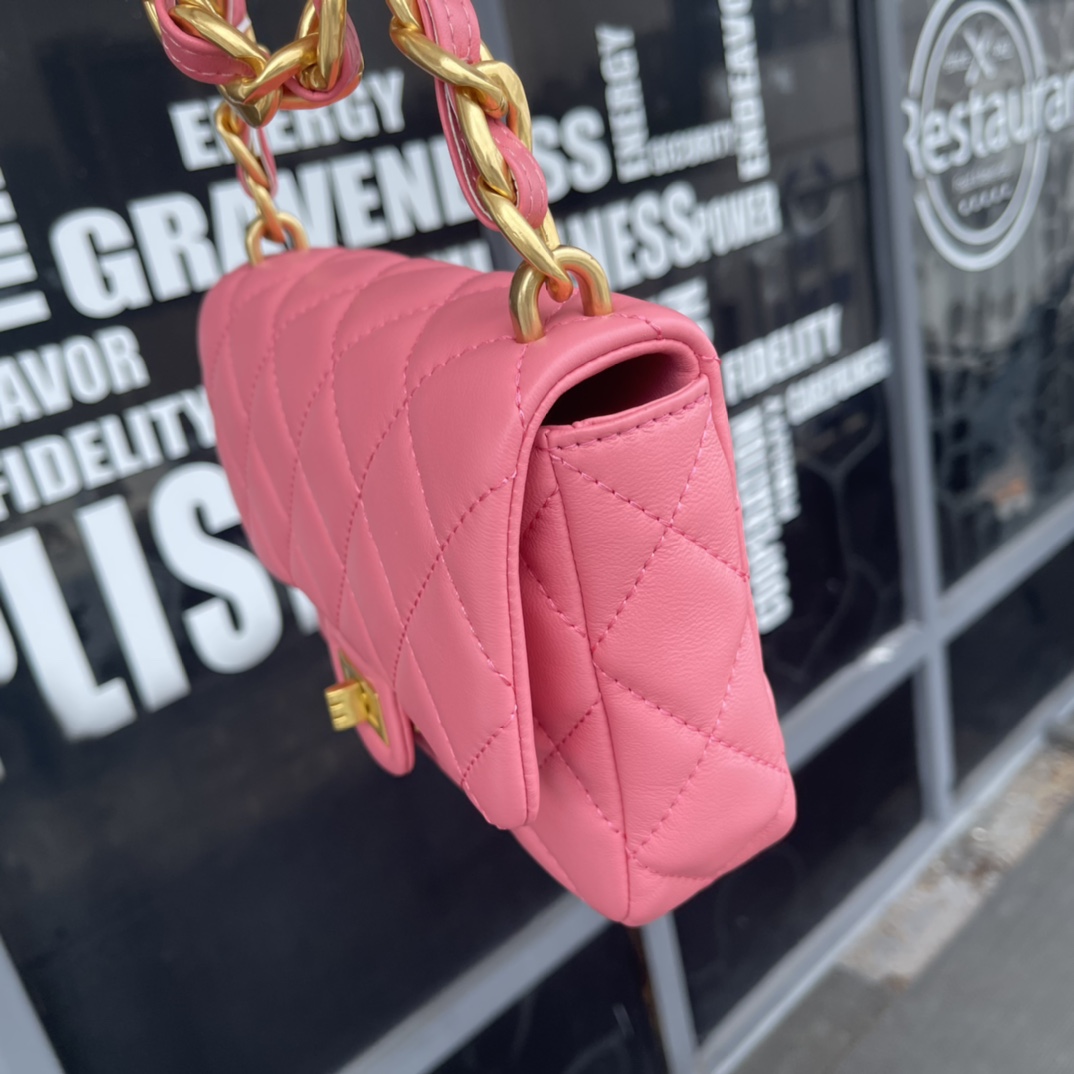 Pink Quilted Leather Small Flap Bag