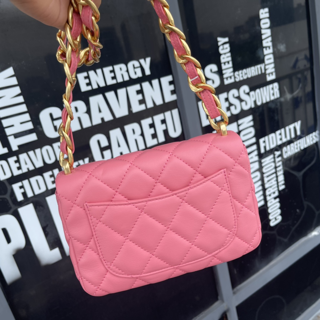 Pink Quilted Leather Small Flap Bag