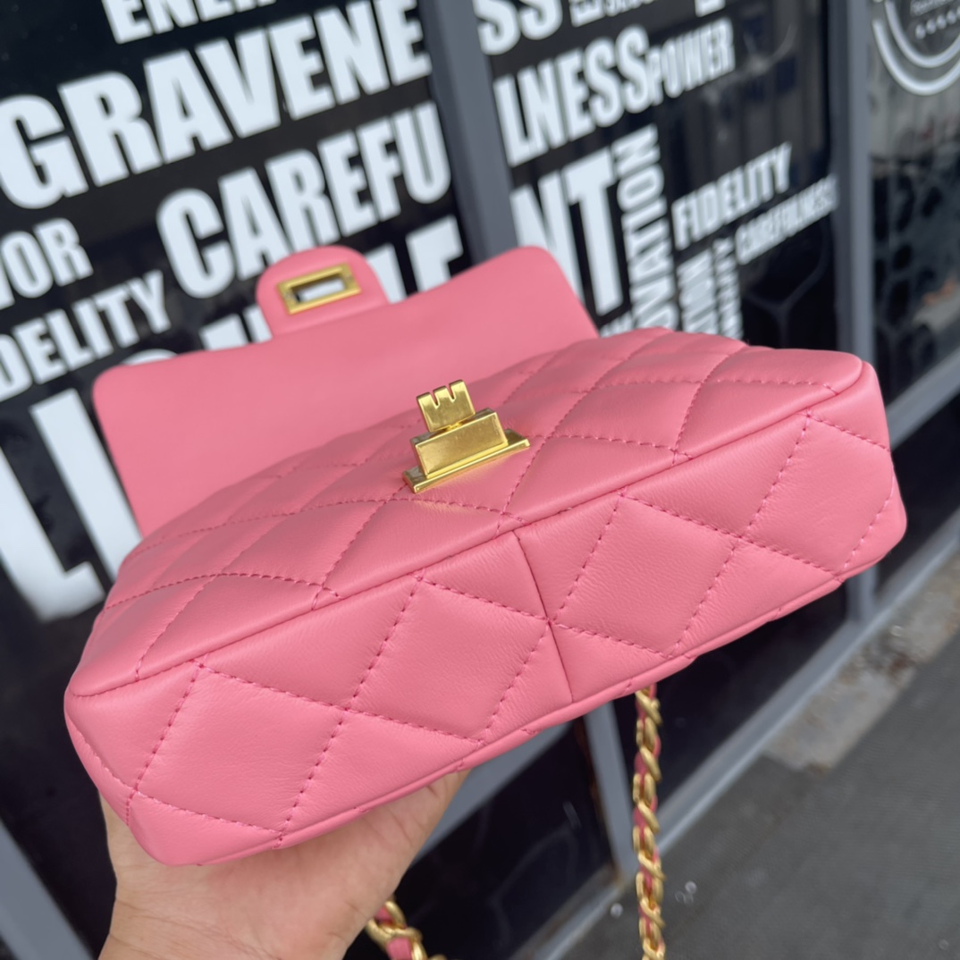 Pink Quilted Leather Small Flap Bag