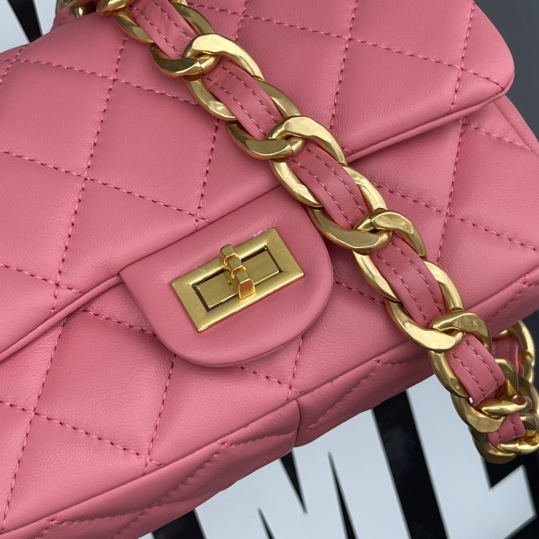 Pink Quilted Leather Small Flap Bag