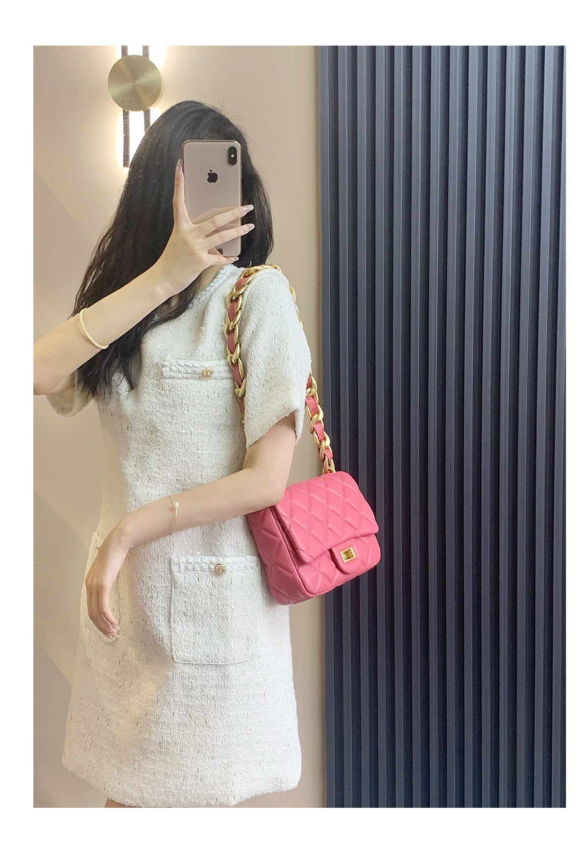 Pink Quilted Leather Small Flap Bag