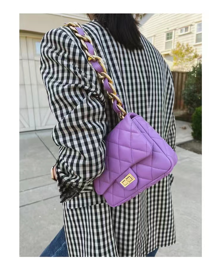 Purple Quilted Leather Small Flap Bag