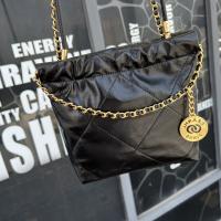 Black Quilted Calf Leather Mini Drawstring Bag